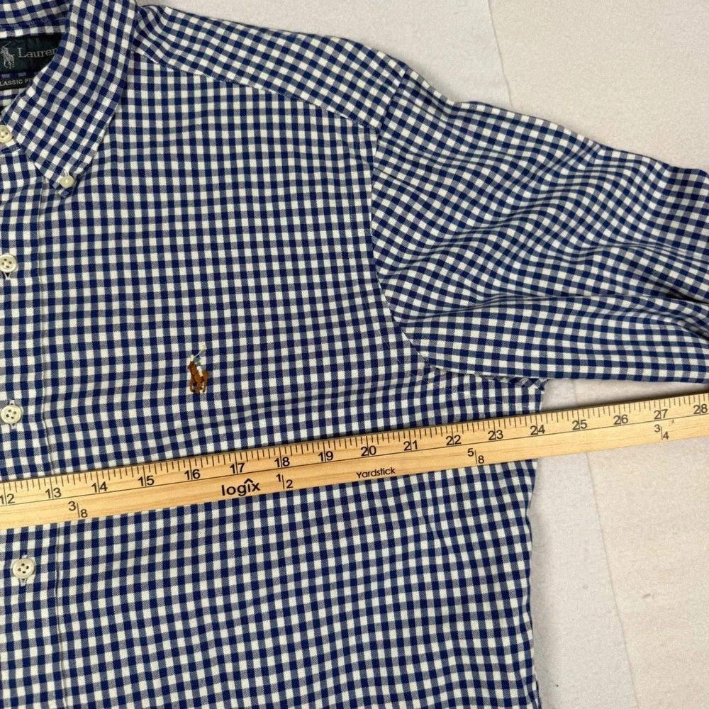 Polo Ralph Lauren Mens Classic Fit Gingham Button Down Shirt Navy Blue White L - Picture 5 of 10